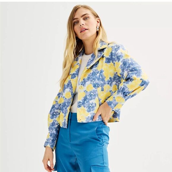 Cropped Floral Yellow and Blue Trench - Picture 3 of 13